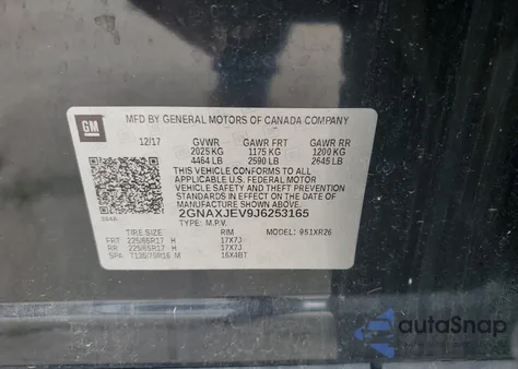 2018 Chevrolet Equinox Lt z USA, uszkodzony, nr VIN 2GNAXJEV9J6253165